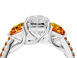 White gold Three-Stone Radiant Cut Diamond Ring with Round with Citrine side stone Pavé Band and Prong Setting_16