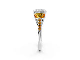 White gold Three-Stone Radiant Cut Diamond Ring with Round with Citrine side stone Pavé Band and Prong Setting_21