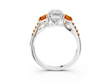 White gold Three-Stone Radiant Cut Diamond Ring with Round with Citrine side stone Pavé Band and Prong Setting_27