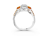 White gold Three-Stone Radiant Cut Diamond Ring with Round with Citrine side stone Pavé Band and Prong Setting_39