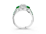 White gold Three-Stone Radiant Cut Diamond Ring with Round with Emerald side stone Pavé Band and Prong Setting_3
