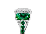 White gold Three-Stone Radiant Cut Diamond Ring with Round with Emerald side stone Pavé Band and Prong Setting_5