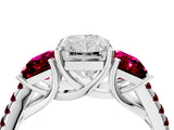 White gold Three-Stone Radiant Cut Diamond Ring with Round with Garnet side stone Pavé Band and Prong Setting_16