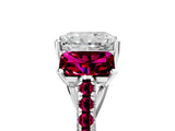 White gold Three-Stone Radiant Cut Diamond Ring with Round with Garnet side stone Pavé Band and Prong Setting_5