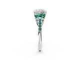 White gold Three-Stone Radiant Cut Diamond Ring with Round with Green Sapphire side stone Pavé Band and Prong Setting_26