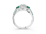 White gold Three-Stone Radiant Cut Diamond Ring with Round with Green Sapphire side stone Pavé Band and Prong Setting_27