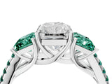 White gold Three-Stone Radiant Cut Diamond Ring with Round with Green Sapphire side stone Pavé Band and Prong Setting_28