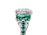 White gold Three-Stone Radiant Cut Diamond Ring with Round with Green Sapphire side stone Pavé Band and Prong Setting_29