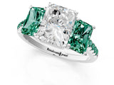 White gold Three-Stone Radiant Cut Diamond Ring with Round with Green Sapphire side stone Pavé Band and Prong Setting_37