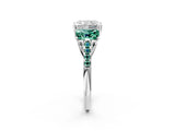 White gold Three-Stone Radiant Cut Diamond Ring with Round with Green Sapphire side stone Pavé Band and Prong Setting_38