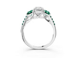 White gold Three-Stone Radiant Cut Diamond Ring with Round with Green Sapphire side stone Pavé Band and Prong Setting_39