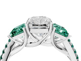 White gold Three-Stone Radiant Cut Diamond Ring with Round with Green Sapphire side stone Pavé Band and Prong Setting_40