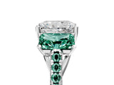 White gold Three-Stone Radiant Cut Diamond Ring with Round with Green Sapphire side stone Pavé Band and Prong Setting_41