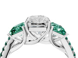 White gold Three-Stone Radiant Cut Diamond Ring with Round with Green Sapphire side stone Pavé Band and Prong Setting_4