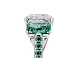 White gold Three-Stone Radiant Cut Diamond Ring with Round with Green Sapphire side stone Pavé Band and Prong Setting_5