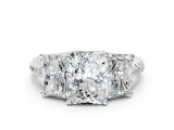 White gold Three-Stone Radiant Cut Diamond Ring with Round with Moissanite side stone Pavé Band and Prong Setting_12
