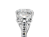 White gold Three-Stone Radiant Cut Diamond Ring with Round with Moissanite side stone Pavé Band and Prong Setting_17