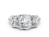 White gold Three-Stone Radiant Cut Diamond Ring with Round with Moissanite side stone Pavé Band and Prong Setting_18