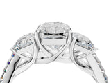White gold Three-Stone Radiant Cut Diamond Ring with Round with Moissanite side stone Pavé Band and Prong Setting_22
