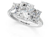 White gold Three-Stone Radiant Cut Diamond Ring with Round with Moissanite side stone Pavé Band and Prong Setting_24