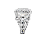 White gold Three-Stone Radiant Cut Diamond Ring with Round with Moissanite side stone Pavé Band and Prong Setting_28