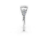 White gold Three-Stone Radiant Cut Diamond Ring with Round with Moissanite side stone Pavé Band and Prong Setting_2