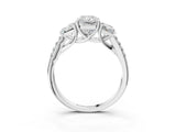 White gold Three-Stone Radiant Cut Diamond Ring with Round with Moissanite side stone Pavé Band and Prong Setting_3