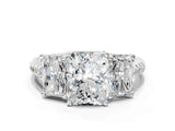 White gold Three-Stone Radiant Cut Diamond Ring with Round with Moissanite side stone Pavé Band and Prong Setting