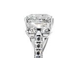 White gold Three-Stone Radiant Cut Diamond Ring with Round with Moissanite side stone Pavé Band and Prong Setting_5