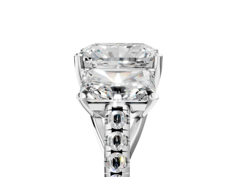 White gold Three-Stone Radiant Cut Diamond Ring with Round with Moissanite side stone Pavé Band and Prong Setting_5