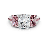 White gold Three-Stone Radiant Cut Diamond Ring with Round with Morganite side stone Pavé Band and Prong Setting_12