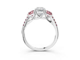 White gold Three-Stone Radiant Cut Diamond Ring with Round with Morganite side stone Pavé Band and Prong Setting_15