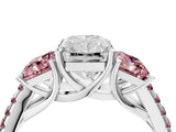 White gold Three-Stone Radiant Cut Diamond Ring with Round with Morganite side stone Pavé Band and Prong Setting_16