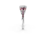 White gold Three-Stone Radiant Cut Diamond Ring with Round with Morganite side stone Pavé Band and Prong Setting_2