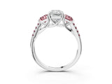 White gold Three-Stone Radiant Cut Diamond Ring with Round with Morganite side stone Pavé Band and Prong Setting_3
