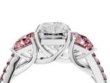 White gold Three-Stone Radiant Cut Diamond Ring with Round with Morganite side stone Pavé Band and Prong Setting_4
