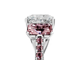 White gold Three-Stone Radiant Cut Diamond Ring with Round with Morganite side stone Pavé Band and Prong Setting_5