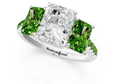 White gold Three-Stone Radiant Cut Diamond Ring with Round with Peridot side stone Pavé Band and Prong Setting_13