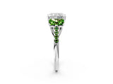 White gold Three-Stone Radiant Cut Diamond Ring with Round with Peridot side stone Pavé Band and Prong Setting_14