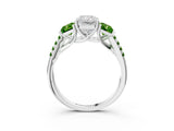 White gold Three-Stone Radiant Cut Diamond Ring with Round with Peridot side stone Pavé Band and Prong Setting_15