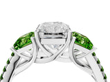 White gold Three-Stone Radiant Cut Diamond Ring with Round with Peridot side stone Pavé Band and Prong Setting_16