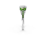 White gold Three-Stone Radiant Cut Diamond Ring with Round with Peridot side stone Pavé Band and Prong Setting_2