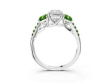 White gold Three-Stone Radiant Cut Diamond Ring with Round with Peridot side stone Pavé Band and Prong Setting_3