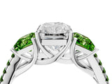 White gold Three-Stone Radiant Cut Diamond Ring with Round with Peridot side stone Pavé Band and Prong Setting_4