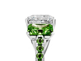 White gold Three-Stone Radiant Cut Diamond Ring with Round with Peridot side stone Pavé Band and Prong Setting_5