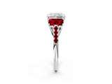 White gold Three-Stone Radiant Cut Diamond Ring with Round with Ruby side stone Pavé Band and Prong Setting_14