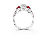 White gold Three-Stone Radiant Cut Diamond Ring with Round with Ruby side stone Pavé Band and Prong Setting_15
