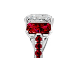 White gold Three-Stone Radiant Cut Diamond Ring with Round with Ruby side stone Pavé Band and Prong Setting_17