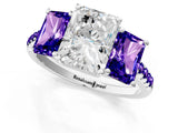 White gold Three-Stone Radiant Cut Diamond Ring with Round with Tanzanite side stone Pavé Band and Prong Setting_1
