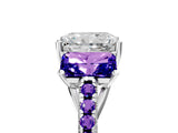 White gold Three-Stone Radiant Cut Diamond Ring with Round with Tanzanite side stone Pavé Band and Prong Setting_5